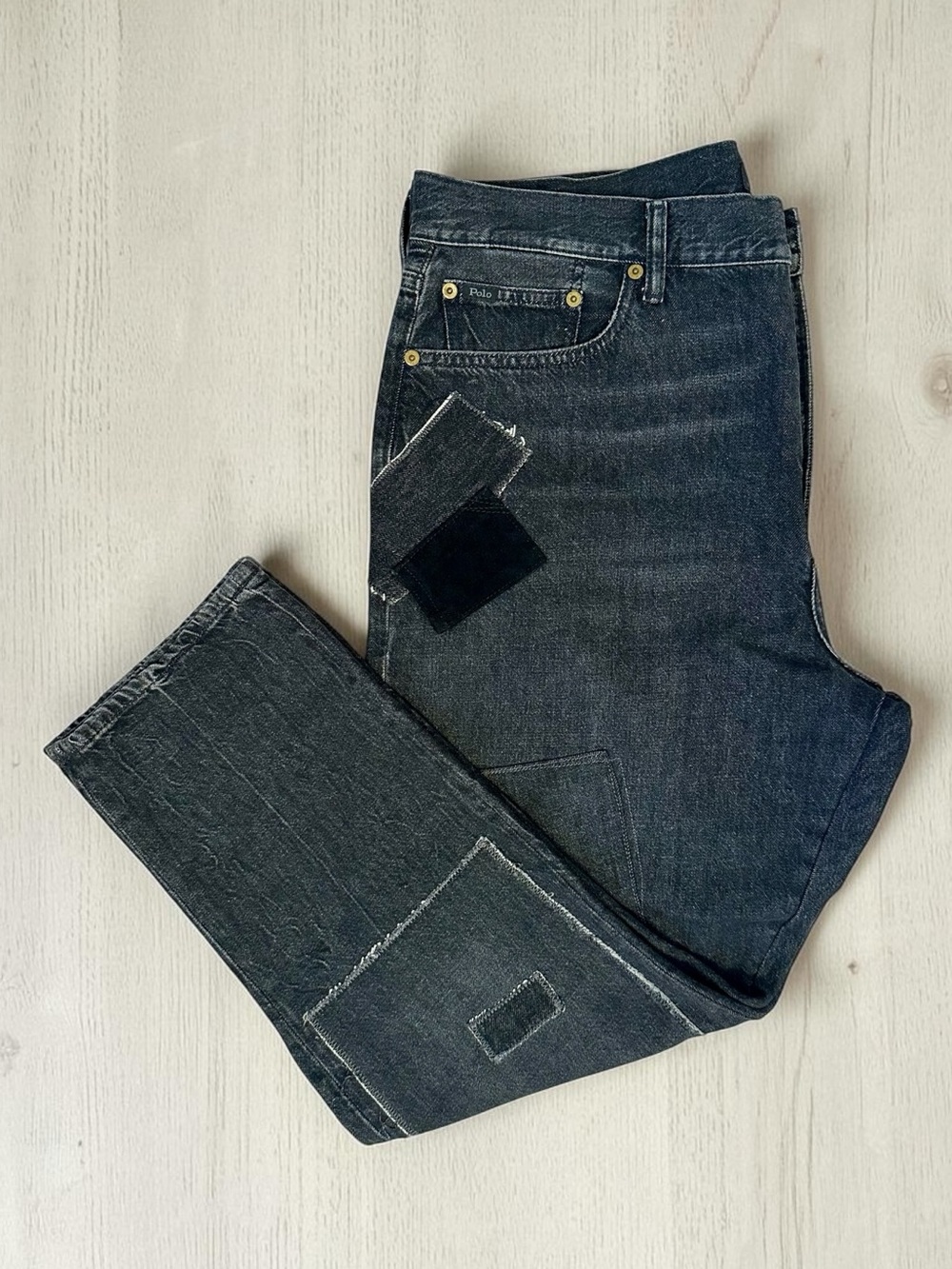 Polo by Ralph Lauren Woman’s Black Boyfriend Jeans with Patchwork Size 32